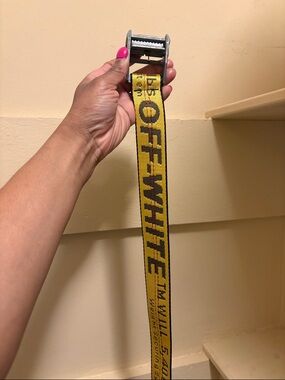 Off-White Yellow Industrial Logo Webbing Belt with Metal Buckle